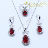 925 Sterling Silver Four Piece Jewelry Set Red Garnet White Zircon - Avas Collection