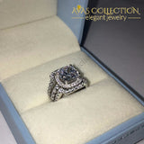 Sparkling 3 In 1 10KT White Gold Filled Cushion Shape Wedding Ring - Avas Collection