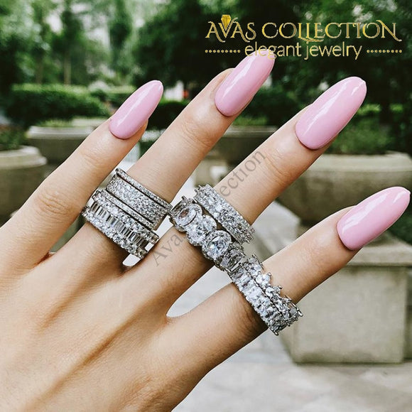 Solid 925 sterling silver   & White Gold Filled eternity Ring for Women - Avas Collection