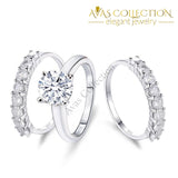 Solid L 925 Sterling Silver 3 Pieces Wedding Ring Set High Quality Engagement Rings
