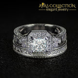 Solid 925 Silver Wedding Ring Set Vintage Style - Avas Collection