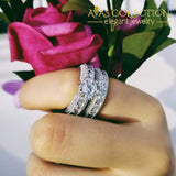 New Arrival 18K White Gold / 925 Sterling Silver Wedding Ring Set Simulated Diamonds Bands