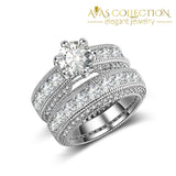 New Arrival 18K White Gold / 925 Sterling Silver Wedding Ring Set Simulated Diamonds 6 Bands