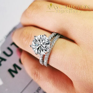 2019 New Luxury Halo Original 925 Sterling Silver Wedding Ring Set R5155S Rings