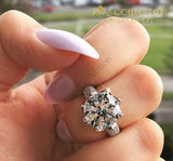 Romantic Flower Shaped Inlay 3 Carat Engagement Ring Wedding Bands