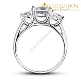 Three-Stones Solid 925 Sterling Silver Engagement Ring/ High Polished - Avas Collection