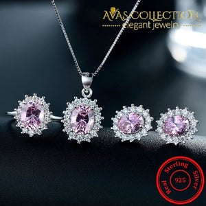 Pink Color Solid 925 Silver Filled Jewelry Set Sets