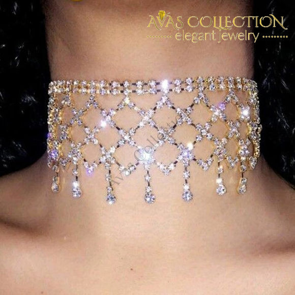 Multi Layer Tassel Rhinestone Choker Necklace - Avas Collection
