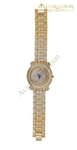 Bling-Ed Out Round Luxury Mens Watch W/bling-Ed Cuban Bracelet - L0504B