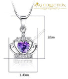 Purple / White Crown Cz Pendant Necklace 925 Sterling Silver Necklaces