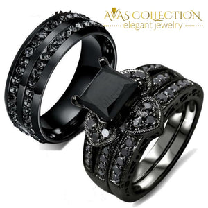 Dark Night Lovers Set Rings