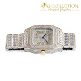 Mens Hip Hop Bling-Ed Out Huge Square Dial Watch With Simulated Diamond Crystals - Two Tone: Watches