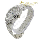 Bling-Ed Out Round Luxury Mens Watch W/bling-Ed Matching Bracelet - L0504B Silver
