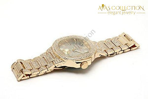 Bling-Ed Out Oblong Case Metal Mens Watch W/matching Bracelet Gift Set - 8475B Gold/gold: