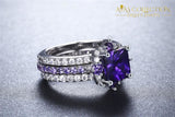 18k White Gold Filled  Rings Purple Wedding Engagement 3 Ring Set - Avas Collection