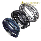 Crystal Snake Leather Bracelet Wap/ Avas Collection Wrap Bracelets