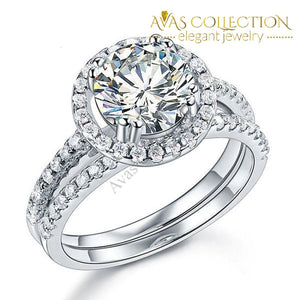 Solid 925 Sterling Silver Halo Ring Set 2 Ct/ High Polished - Avas Collection