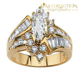 18K Yellow Gold Filled Marquise Shaped Simulated Diamonds Engagement Ring - Avas Collection