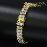 2 Rows Aaa Gold Silver Iced Out Tennis Bling Lab Simulated Diamond Bracelet 8 (Gold):