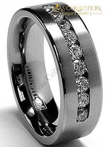 8 Mm Mens Titanium Ring Wedding Band With 9 Large Channel Setting