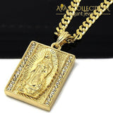Mens Hip-Hop Iced Block Virgin Mary Pendant 5Mm 24 Cuban Chain Necklace