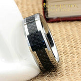 Tungsten Wedding Rings For Men Black Carbon Fiber Inlaid Mens 8Mm Comfort Fit Ring