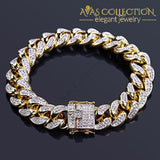 14Mm 14K Gold Hip Hop Iced Out Cz Lab Diamond Miami Cuban Link Chain Bracelet For Men
