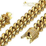Mens Miami Cuban Link Chain 18K Gold 15Mm Stainless Steel Curb Necklace With Cz Diamond Choker (24)