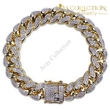 14Mm 14K Gold Hip Hop Iced Out Cz Lab Diamond Miami Cuban Link Chain Bracelet For Men 7