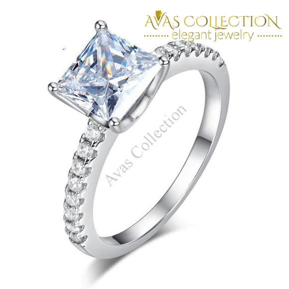 1.5 Ct Princess Cut Micropave 925 Sterling Silver  Engagement /Promise Ring/ High Polished - Avas Collection