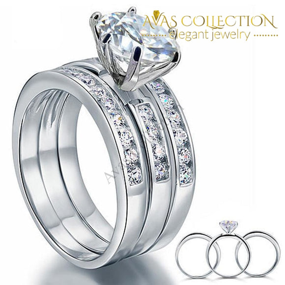 2 Carat Round Cut Solid Sterling 925 Silver 3-Pcs set - Avas Collection