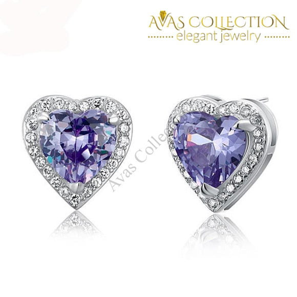 3 Carat Created Purple Sapphire 925 Sterling Silver Heart Stud Earrings