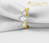 2 Ct Oval Cut 3 Stone Bridal Wedding Ring- 10Kt Yellow Gold Rings