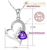 Purple Crystal Heart Pendant Necklace 925 Sterling Silver Necklaces