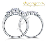 Round Cut 2-Pcs Solid Sterling 925 Silver Wedding Set/ High Polish - Avas Collection