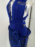 Halter Backless Blue Sequins Luxury Party Dress Dresses