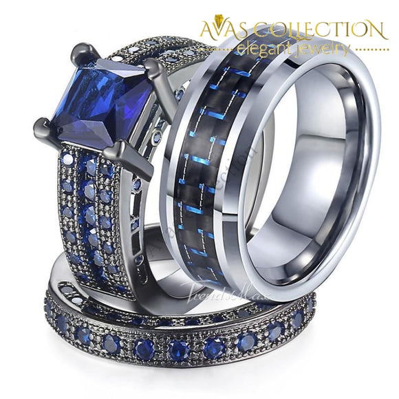 Couples Wedding Ring  Set/ Blue - Avas Collection
