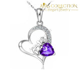 Purple Crystal Heart Pendant Necklace 925 Sterling Silver Necklaces