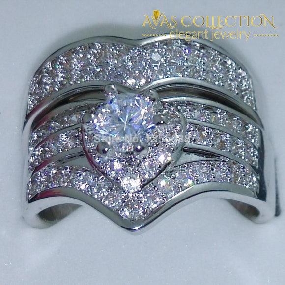 10Kt White Gold Filled Wedding Ring Set 2 In 1 Rings