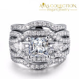 Classic Princess Cut 3 Pcs Wedding Ring Set Rings