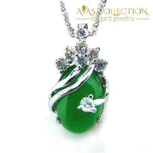 Natural Malay Stone Green Gem Crystal 925 Sterling Silver Pendant Necklace - Avas Collection