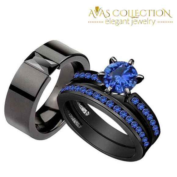 Round Cut Couples Set - 10Kt Black Gold Filled Rings