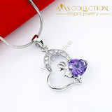 Purple Crystal Heart Pendant Necklace 925 Sterling Silver Necklaces