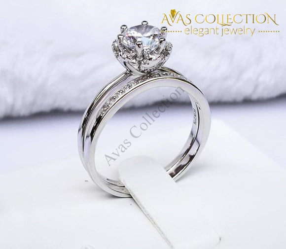 1 Carat Round Brilliant Engagement Double Ring Set Rings