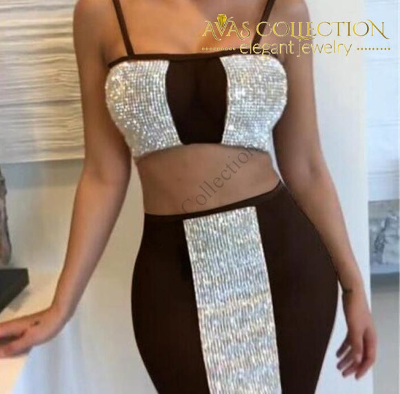 Mesh Crystal Black/Sliver 2 Pcs Set Mini Outfit - Avas Collection