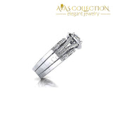 1 Carat Round Cut Halo Band Ring Size 4-10 Wedding Set in 18k White Gold Finish - Avas Collection