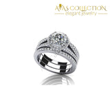 1 Carat Round Cut Halo Band Ring Size 4-10 Wedding Set in 18k White Gold Finish - Avas Collection