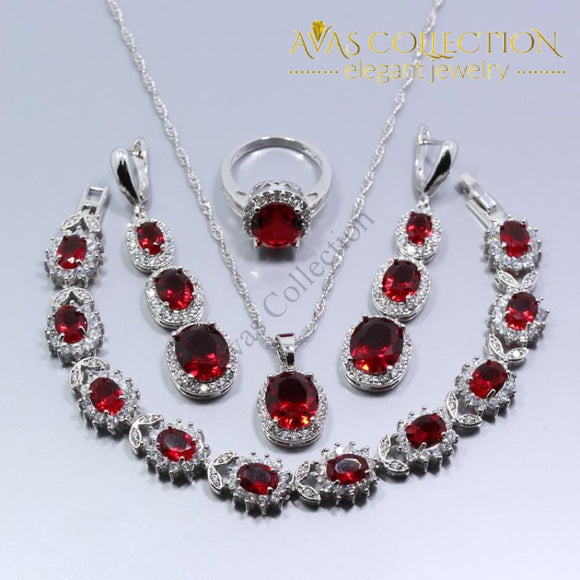 925 Silver Simulated Ruby 4PCS Wedding Jewelry Set - Avas Collection