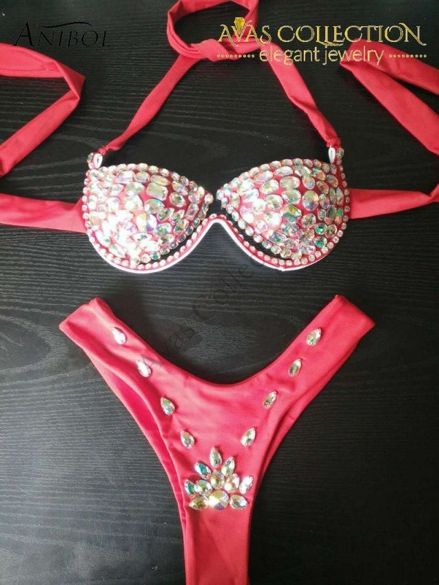 Luxury Rhinestone Thong Bikini 2018 Crystal Diamond Swimsuit Push