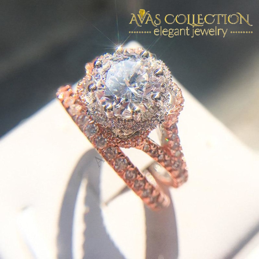 New Standard Rose Gold FIlled Engagement Ring Set Women – Avas